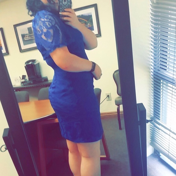 Dress Barn Blue Lace Short Sleeve Dress - Picture 2 of 7